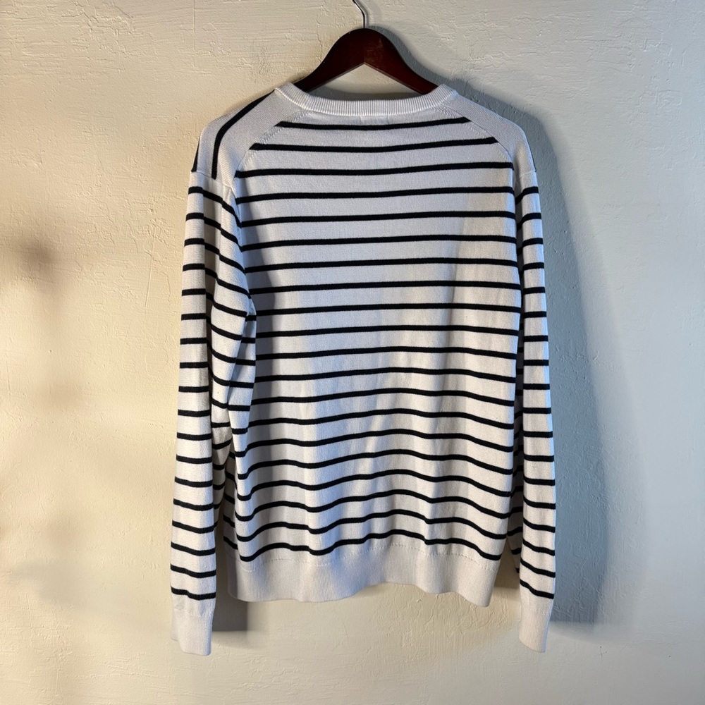 Uniqlo Black and White Striped Crewneck Sweater 100% Cotton Mens Size Large - Picture 5 of 6